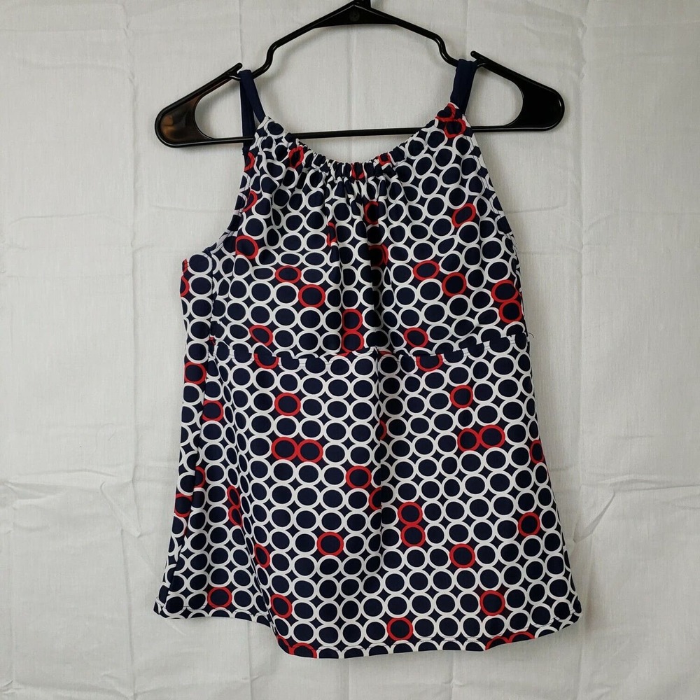 Liz Claiborne Womens Navy White Red Comfort Sleeveless Pullover Swim Top Sz 12